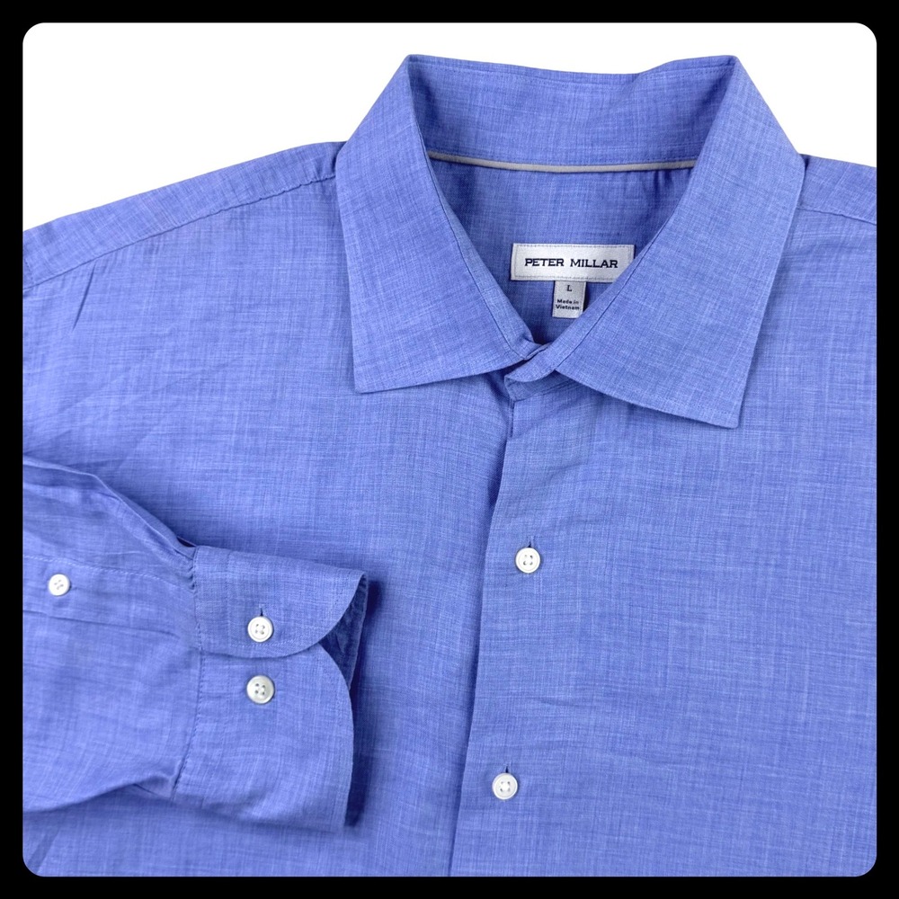 Peter Millar Highlands Soft Twill Sport Shirt Men Large Blue Cotton Classic Fit